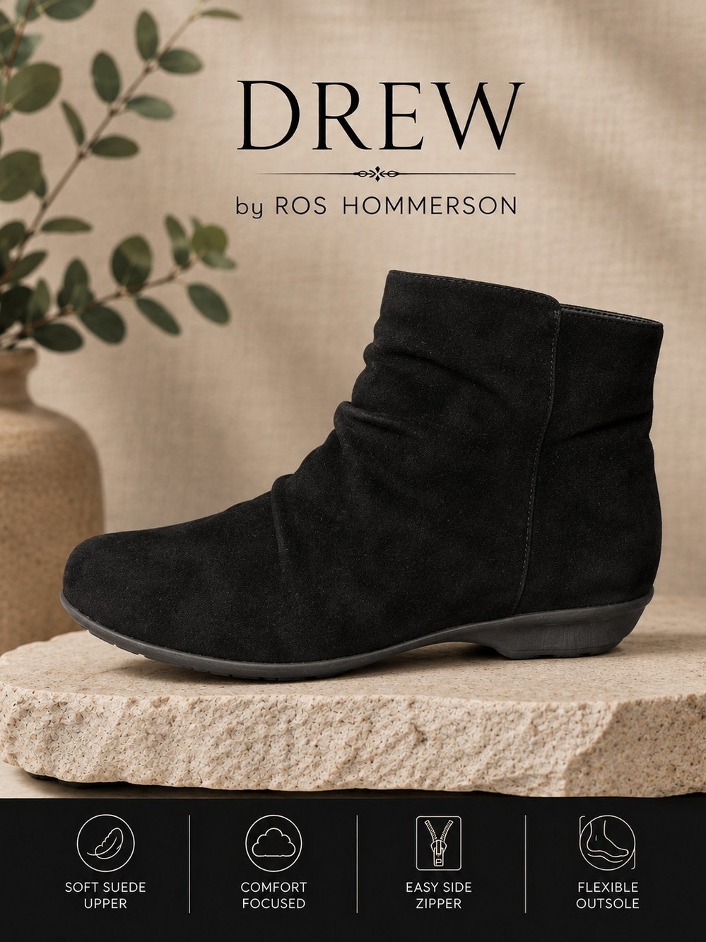 ✨️NWOB✨️ Ros Hommerson Black Suede Slouch Ankle Booties
